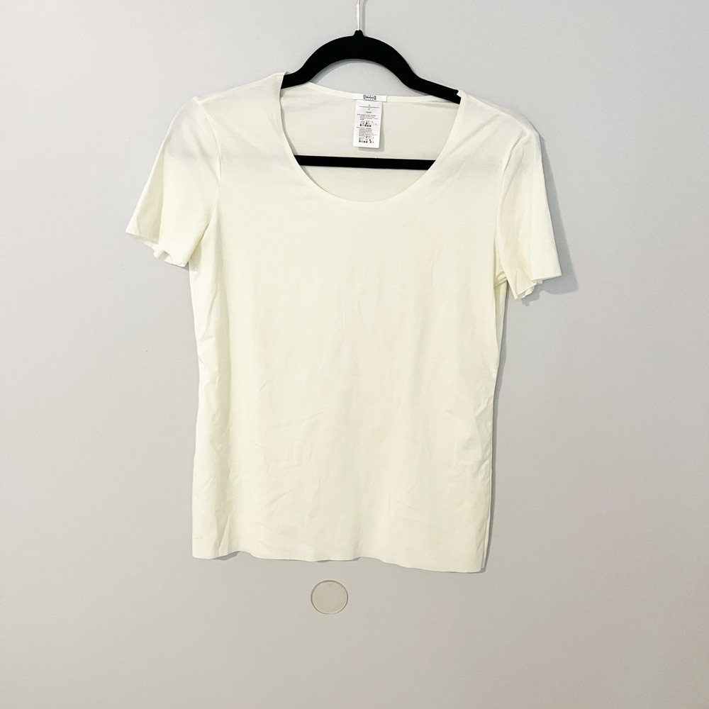 Wolford‎ Pure T-Shirt Cream Butter Yellow Modal Scoop Neck Short Sleeve Small